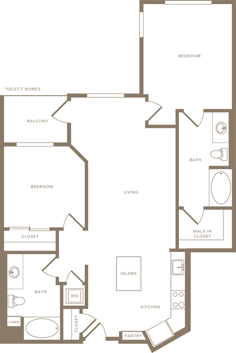 Floor plan for 2 beds, 2 baths, 1093 sqft